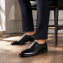 Pantofi barbati negri din piele naturala fara siret cu varf lacuit 818MODN